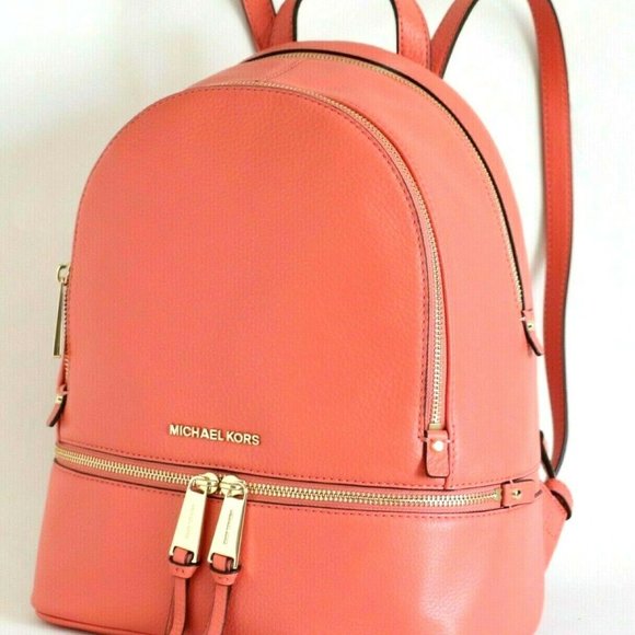 MICHAEL KORS RHEA ZIP MEDIUM BACKPACK PINK VENUS LEATHER TRAVEL SCHOOL NWT!